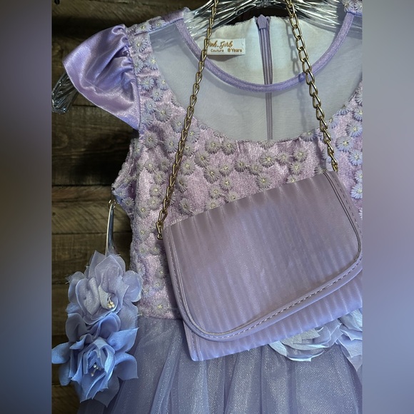 PINK GIRLS Lavender Tulle Dress with Floral Accents - Picture 4 of 4